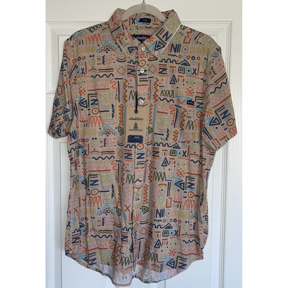 Chubbies‎ Shirt M Disco Deserts Slub Poplin Friday Geometric Beach Cruise NWT